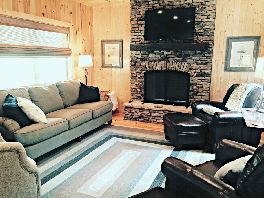Family Room with Stone Fireplace