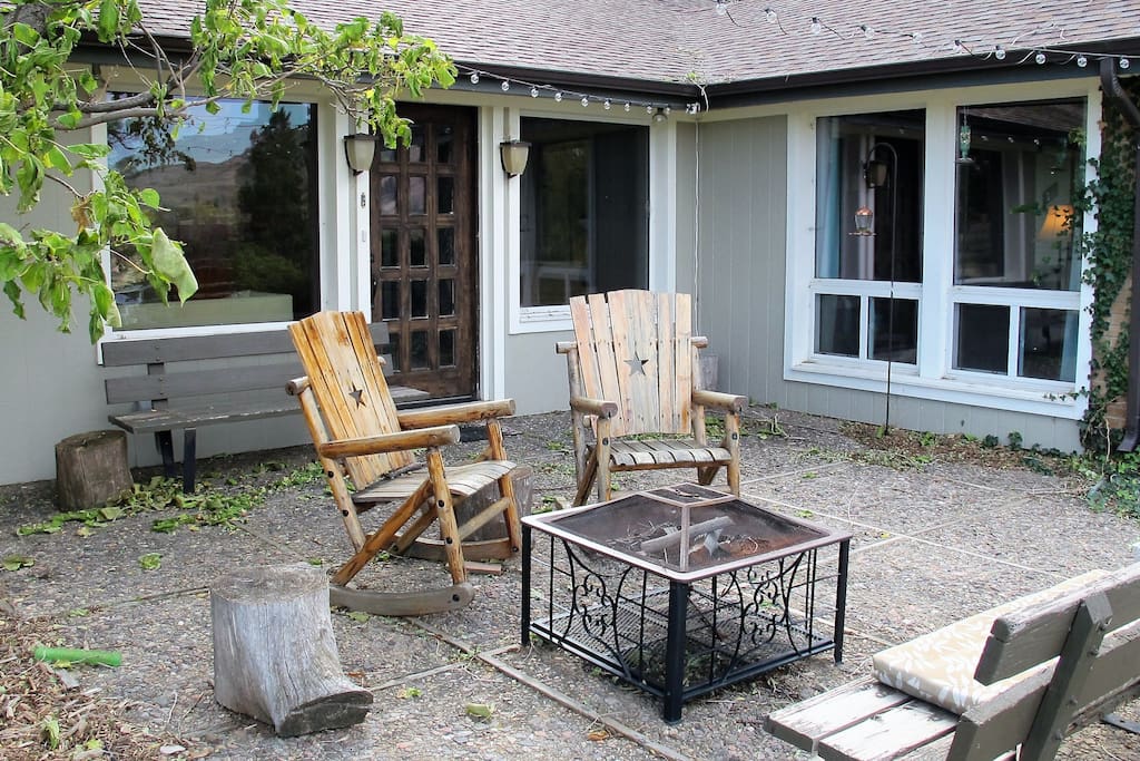 Front Patio with rocking chairs and a firepit for you to use