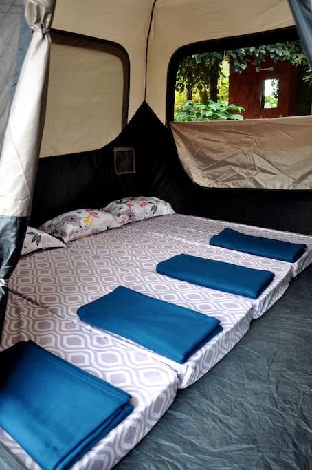 Bedding arrangements inside the tent