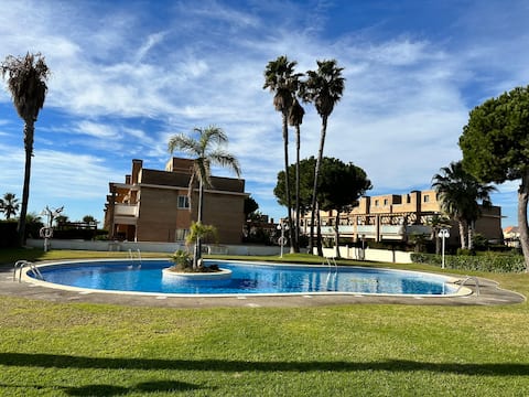 Mediterranean house with pool next to the beach
