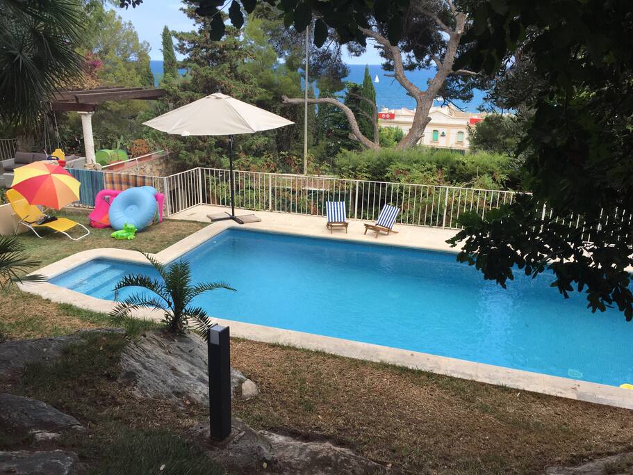 Large tile pool with sea views