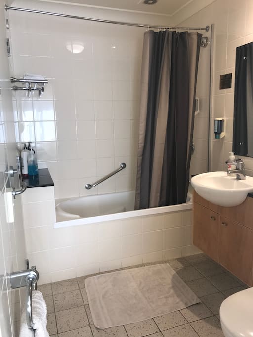 Bathroom with new shower curtain