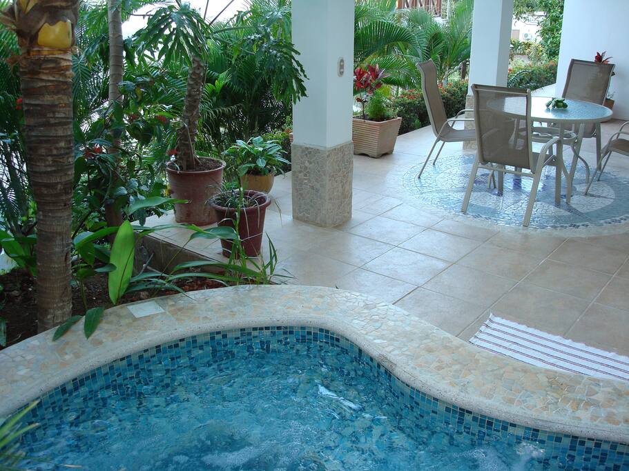 Jungle 'jacuzzi' style plunge pool with covered terrace