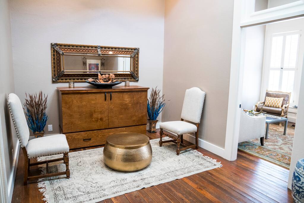 Entry/game room in apartment #1 with queen murphy bed