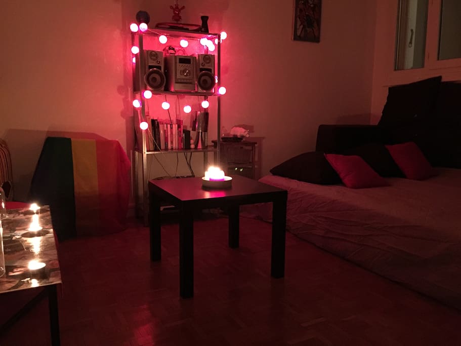 Your future room by night. Sofa is very comfortable.