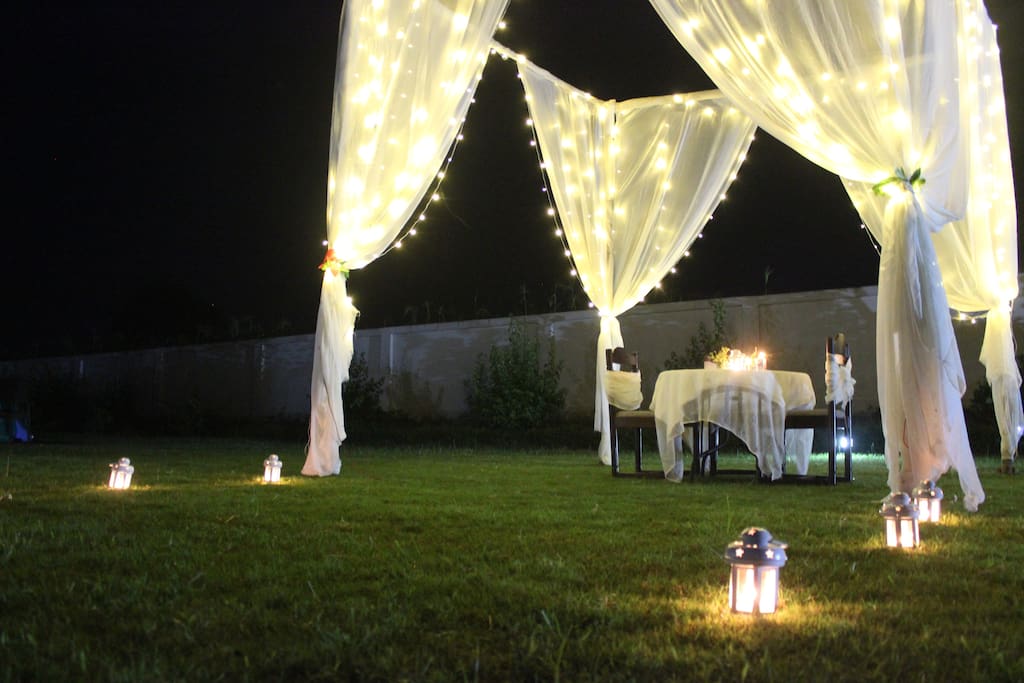 Candle light dinner setup for a guest