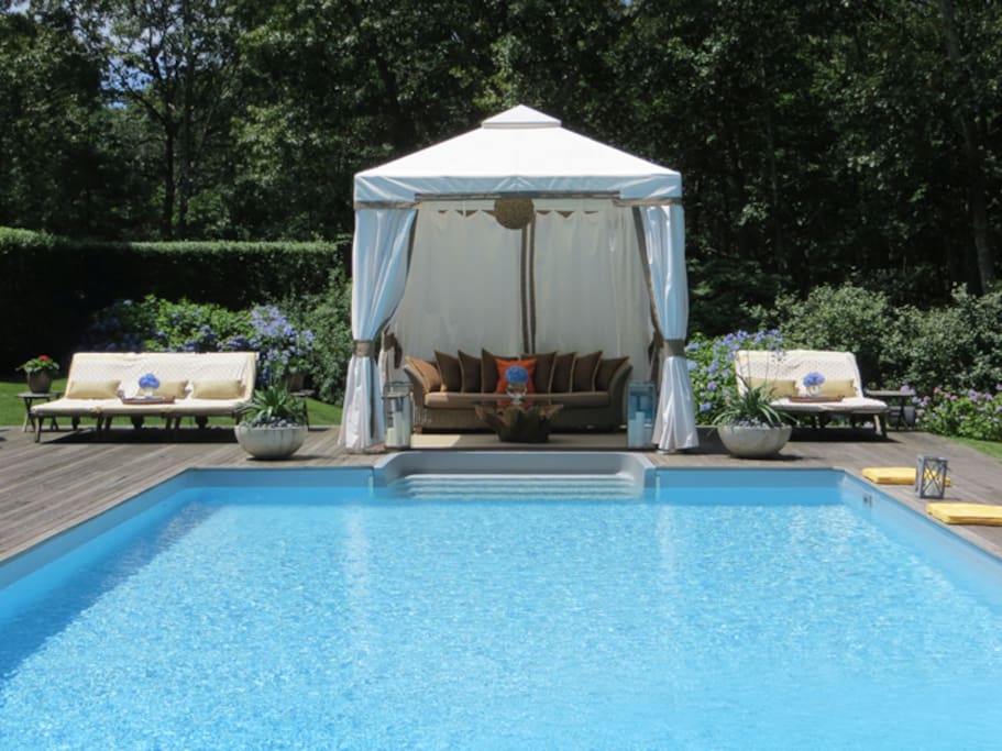 20x44 heated pool with cabana and outdoor sound system.