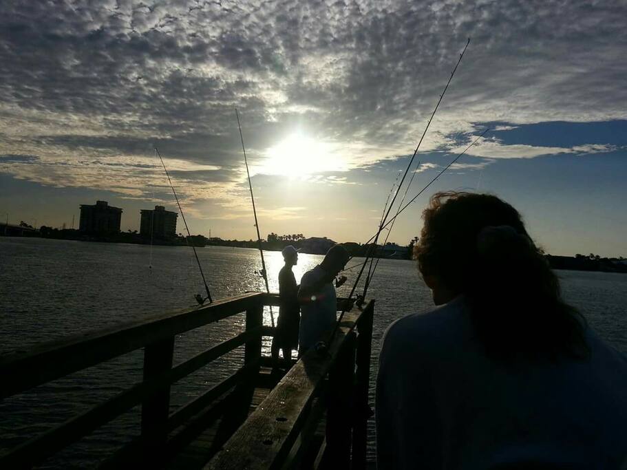 One block out front door to dock on Intercoastal. Beautiful sunsets, dolphins and fishing.