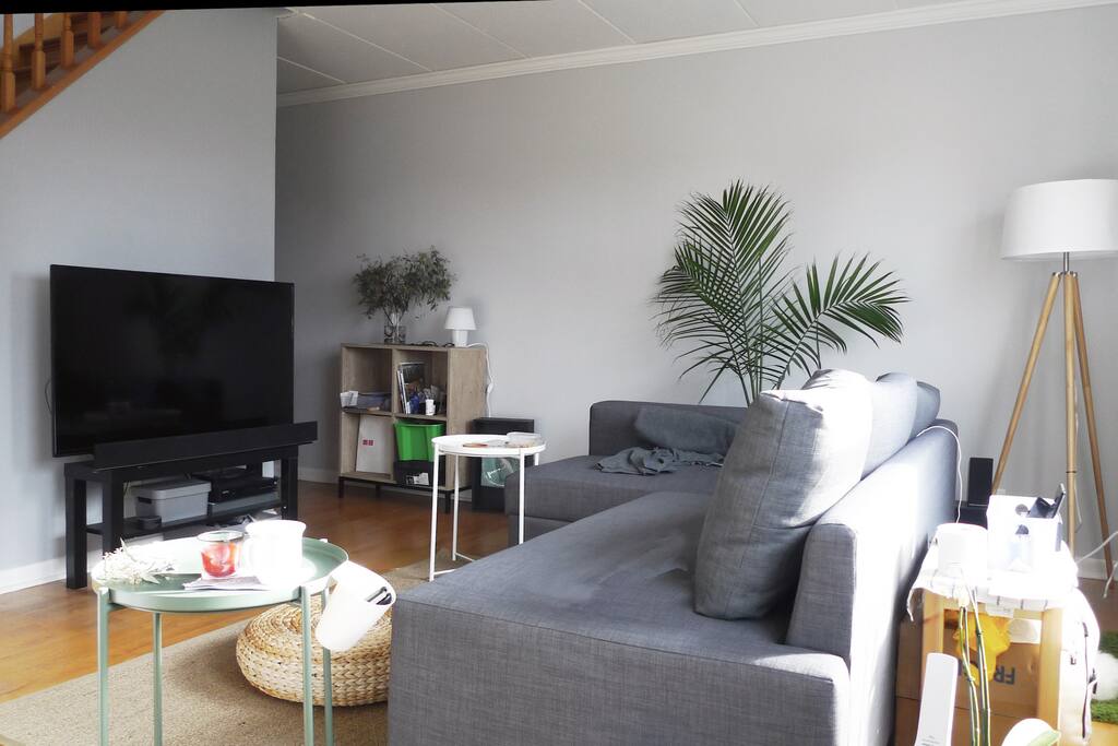 Living room with 50 inch TV and awesome surround sound!