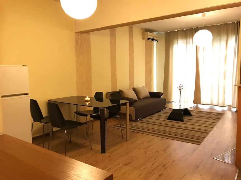 The spacious living room has everything you need to relax, work, or enjoy.