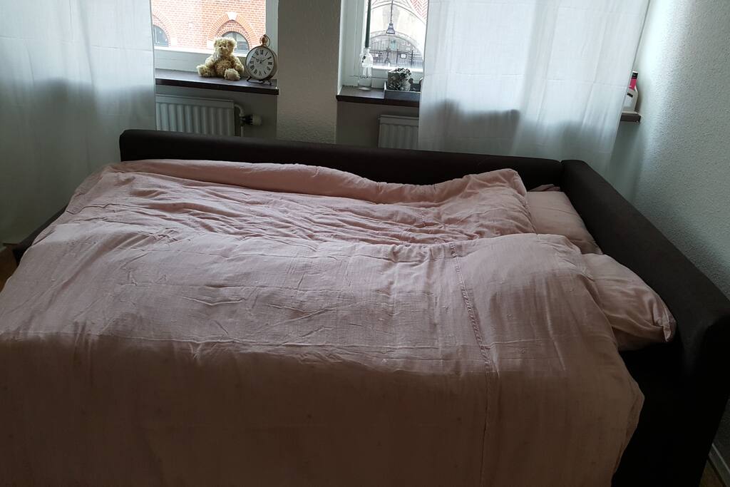 Sofa bed for two. New and comfortable with reasonable space.
