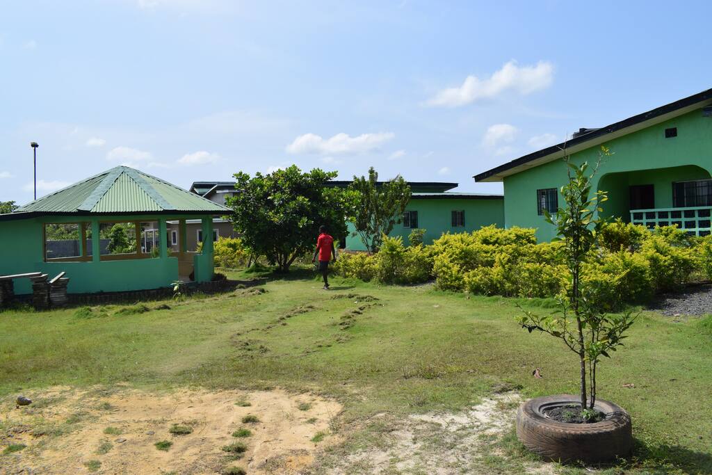 View of the palava hut in front of one of the apartments