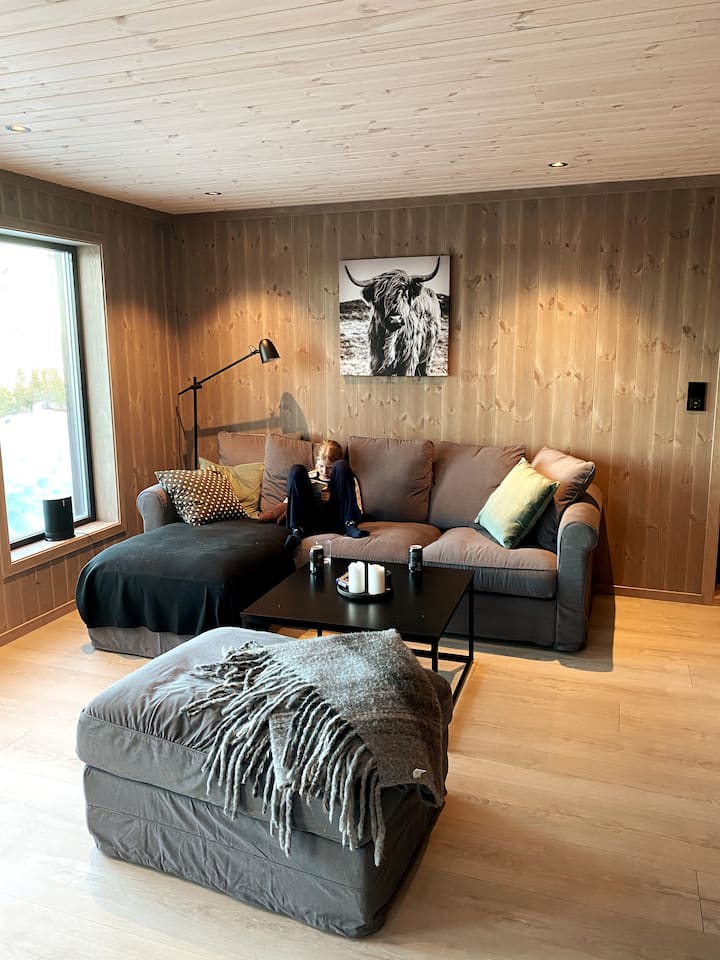 Lovely sofa and Sonos speaker - after the hike.