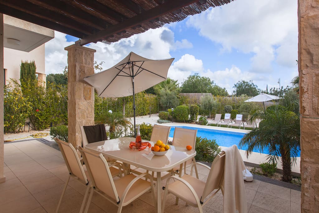 Big patio with garden furniture