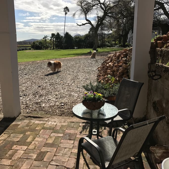 Patio with a farm yard view