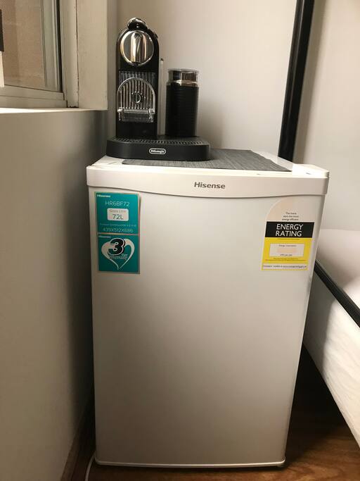Your room includes a small fridge, Nespresso coffee machine, kettle, coffee & tea.