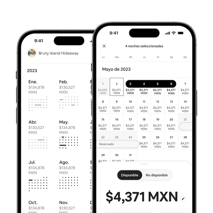 La aplicación de Airbnb con varias fechas seleccionadas en el calendario del anfitrión, que muestra la nueva función que permite deslizar el dedo para seleccionar varios días a la vez.