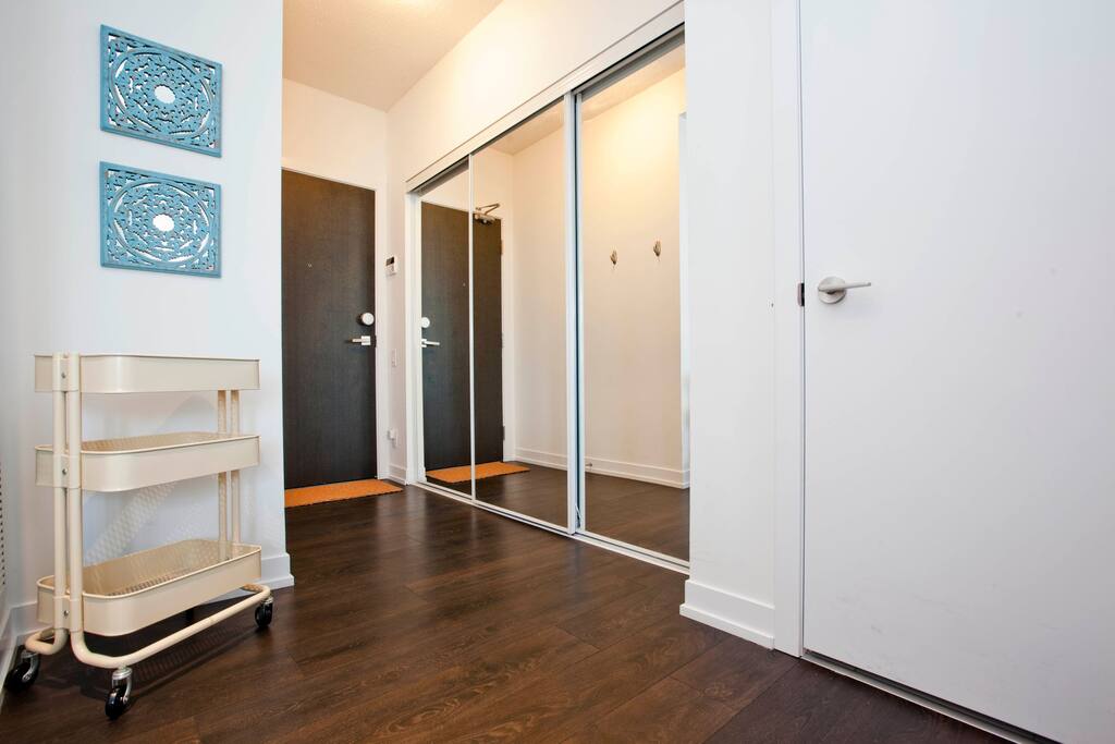 Foyer Area with Large Mirrored Closet