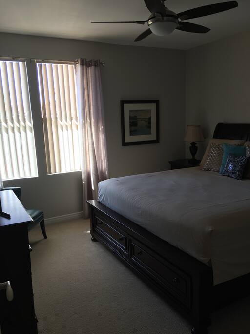 Master bedroom with cable tv, large walk-in closet and attached bathroom.