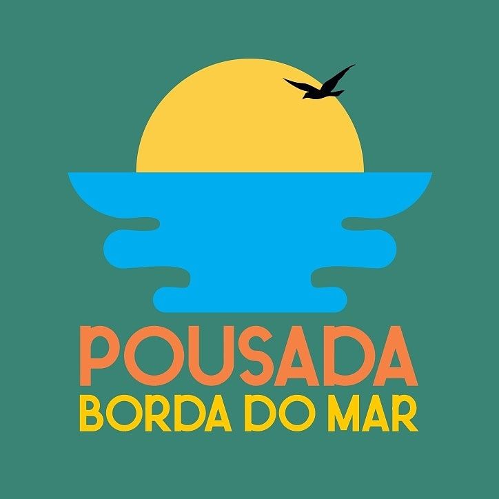 A colorful logo is displayed, featuring a sun setting above stylized waves. A silhouette of a bird is seen in flight, adding a sense of tranquility. The bold text 'POUSADA BORDA DO MAR' is positioned prominently beneath the image, suggesting a beachfront hospitality theme.
