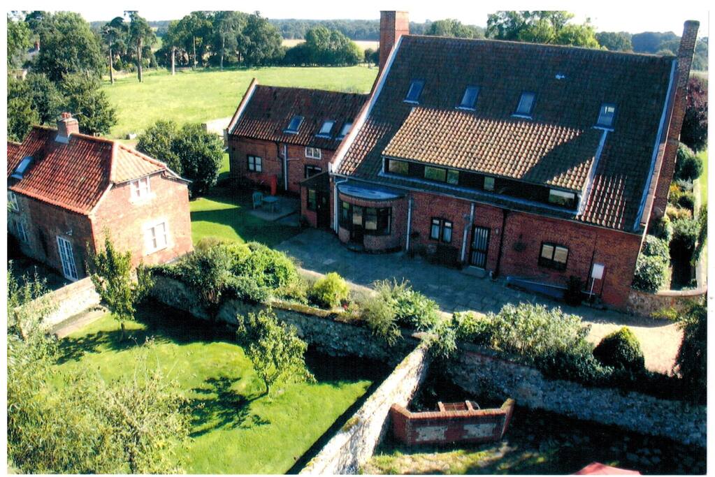 Rear aerial view of Dairy Cottage - left of main house