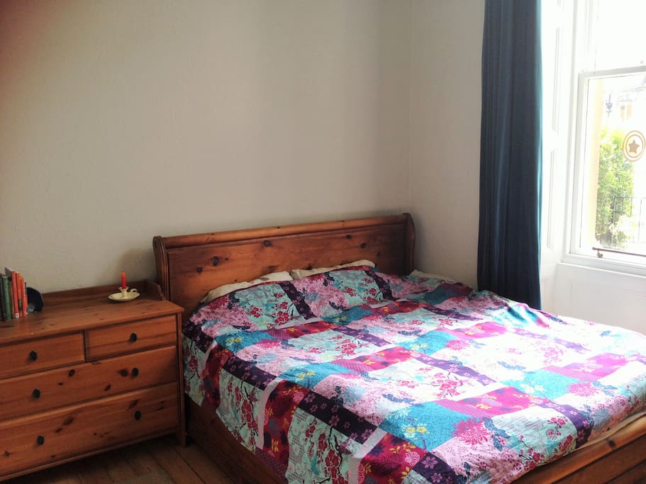 Your bedroom has an extra king size bed and birdsong outside in the unusually quiet street.