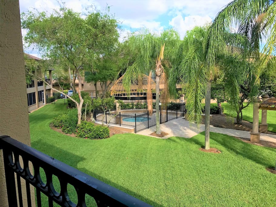 View of hot tub from balcony
