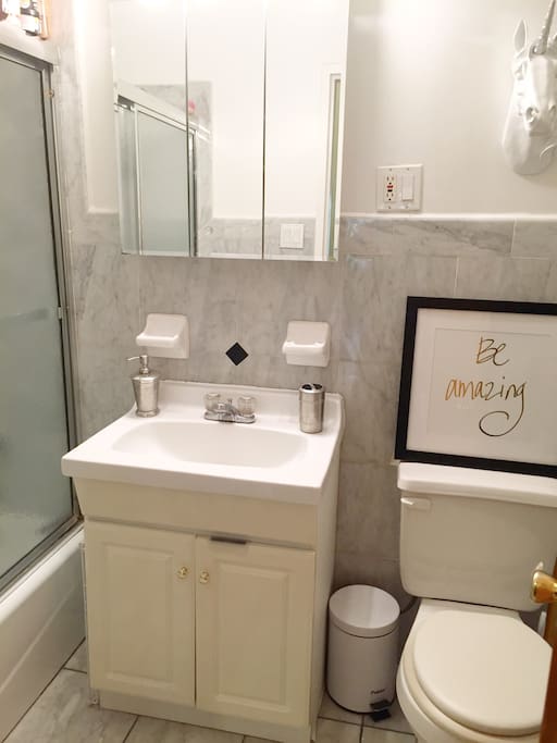 Large bathroom, bathtub & shower