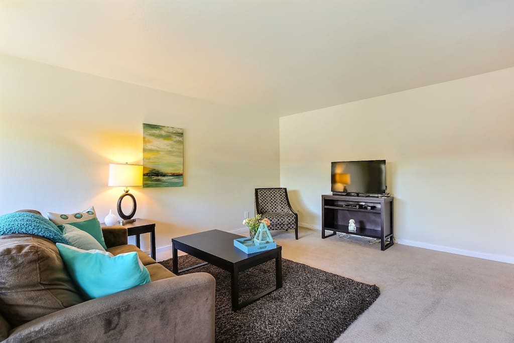 Spacious living room and media center