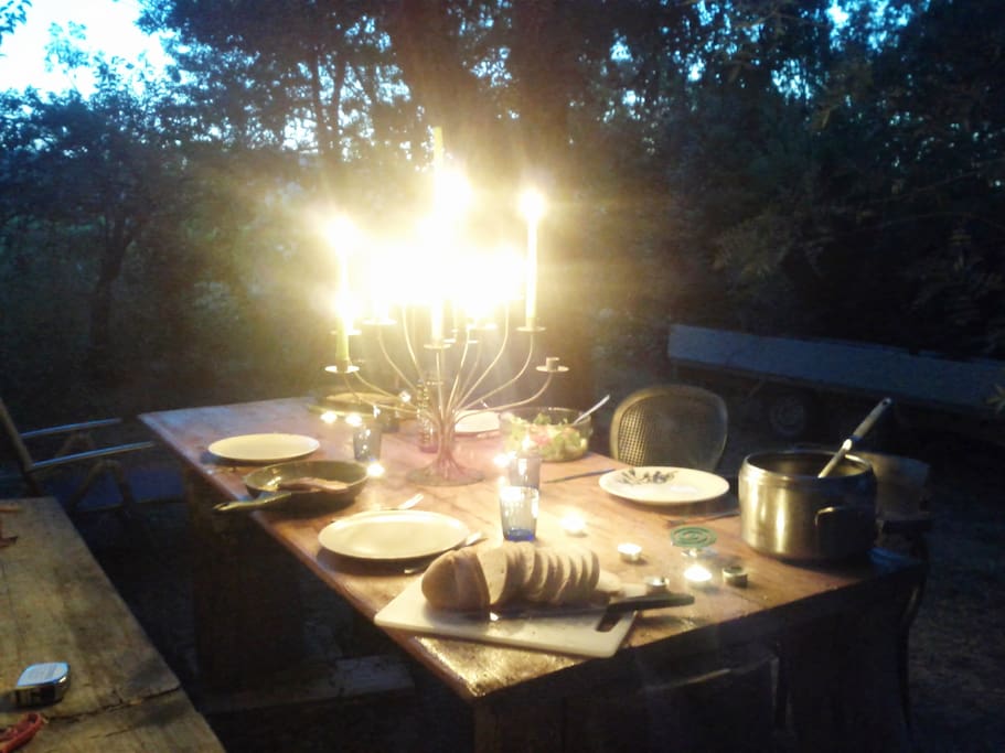 Hand-made dinner with local ingredients and homemade wine.