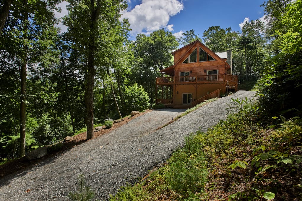 Gentle gravel driveway offers ample parking