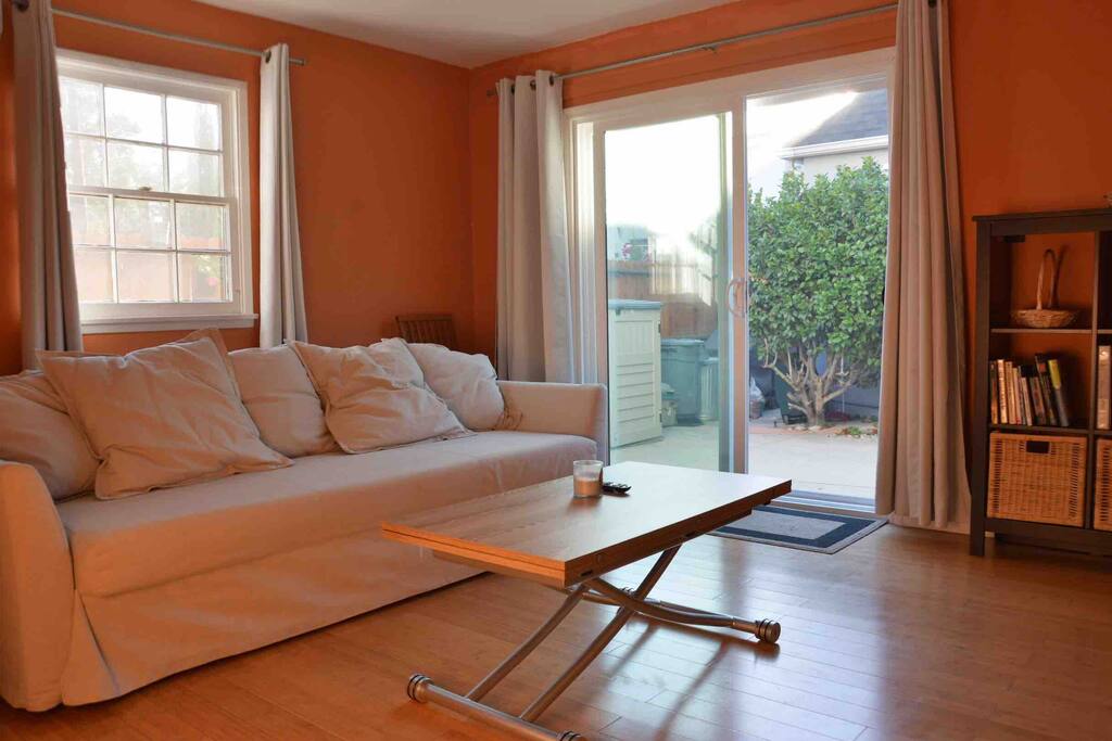 Living Room with queen size sofa bed & Multi-purpose coffee table.