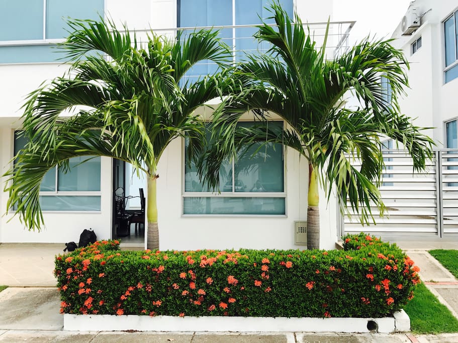 Ante jardín de la casa en donde se pueden colgar las dos hamacas y se pueden colocar sillas.