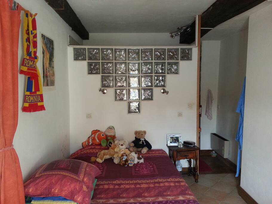 Bedroom / bathroom behind