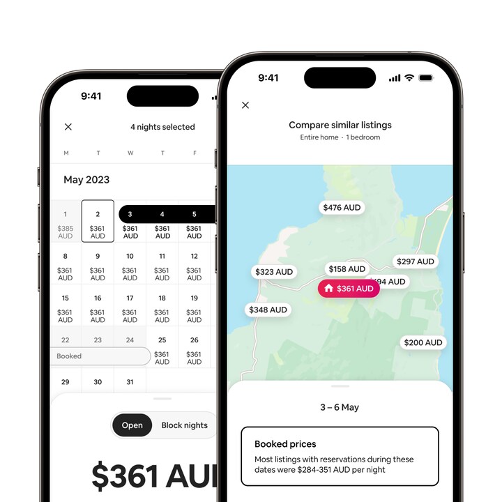 Airbnb app showing the new ‘compare similar listings’ feature.