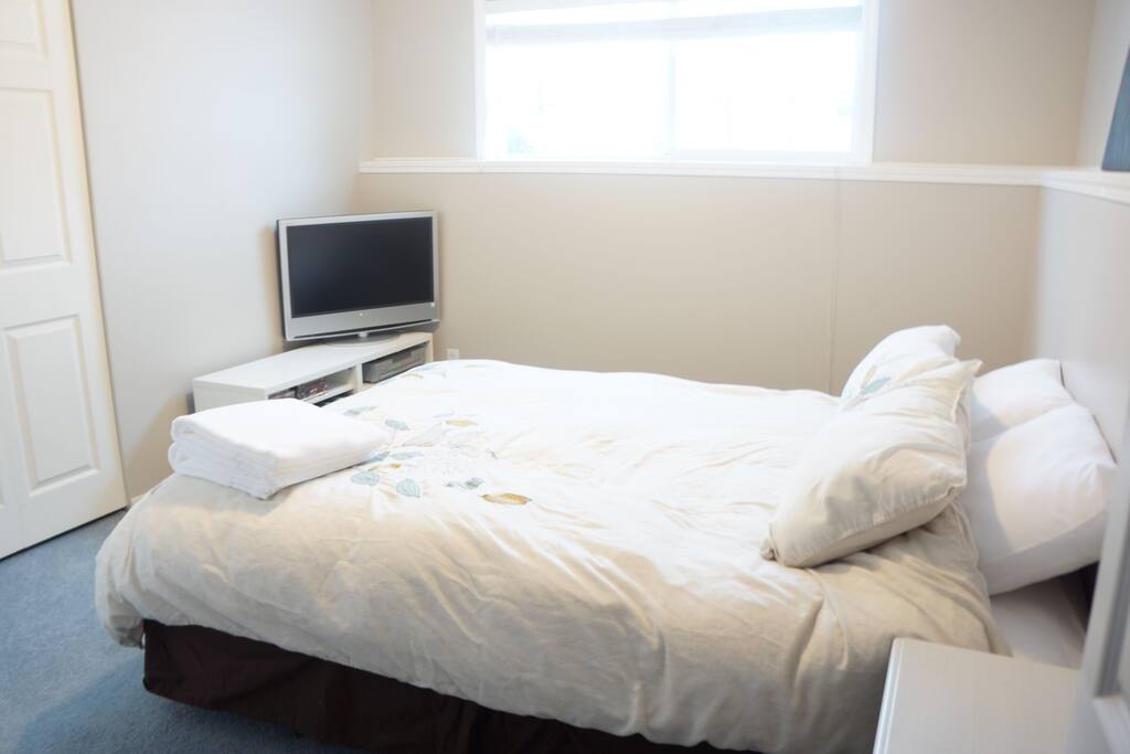 room is equipped with a TV, DVD player, and lots of DVD's.