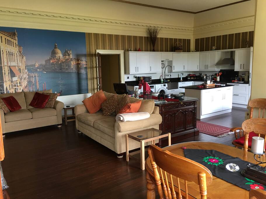 Open plan Family Room looking into kitchen