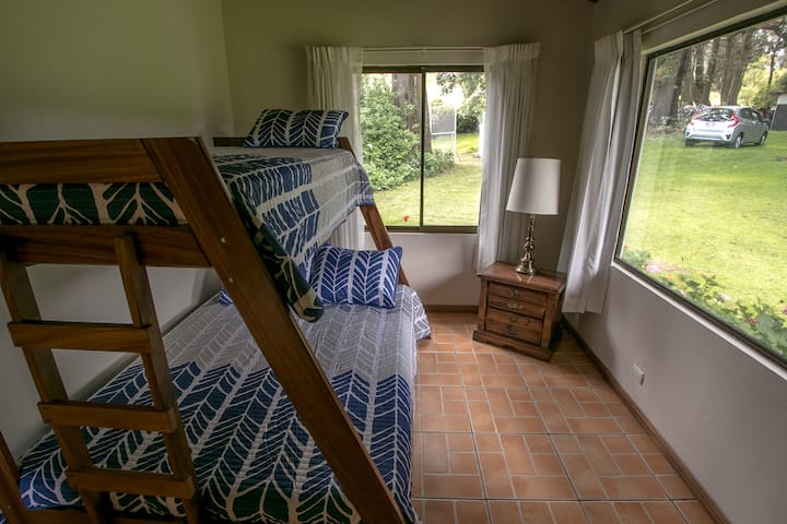 1 queen and 2 twin beds in the second room.
Double bed and 2 single beds