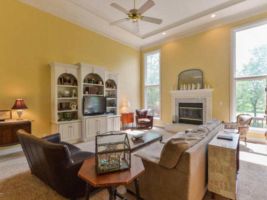 Spacious living room with spectacular golf course views