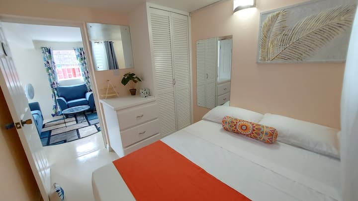 Each bedroom has an AC unit and comprises a double bed. There is a small safe in Bedroom 1.