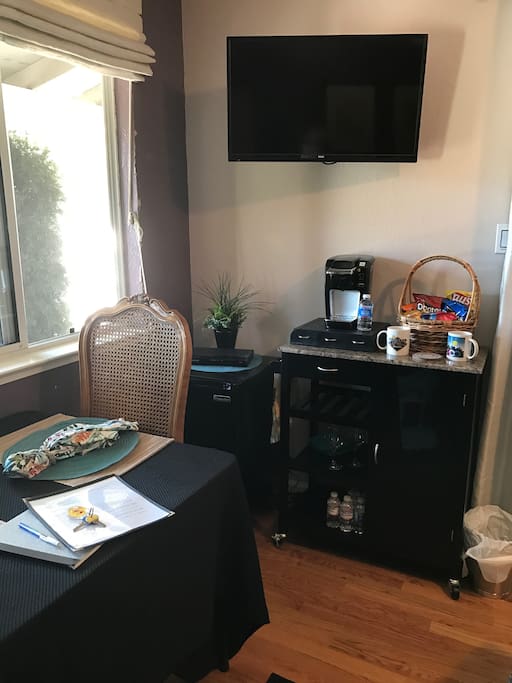 Kitchen Cart with Kehrig Coffee Maker & Compact Refrigerator