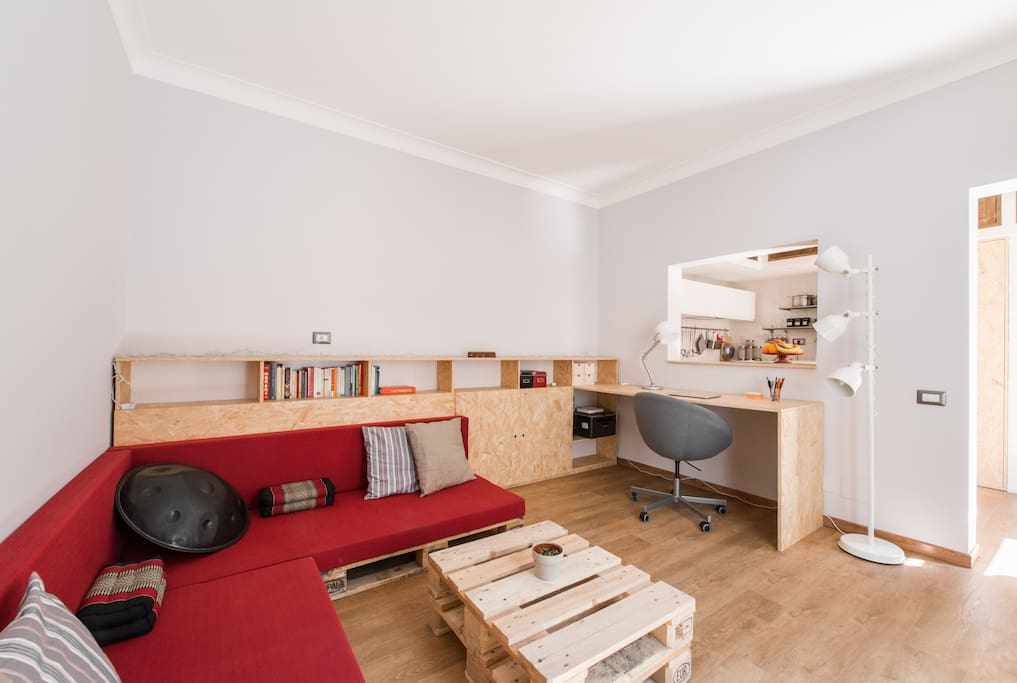 A living room made with recycled materials