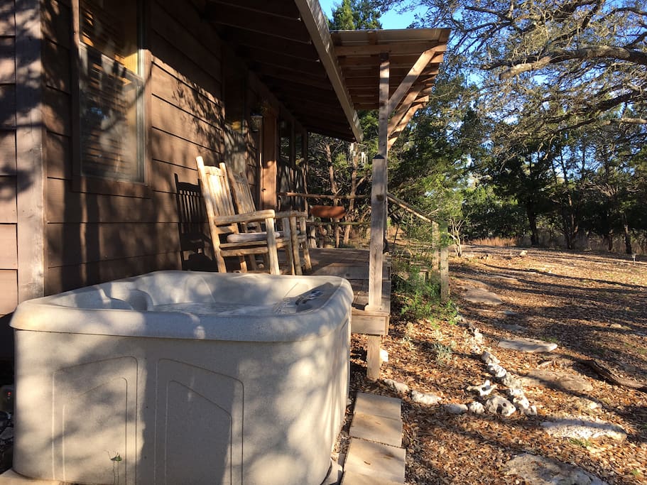 Private hot tub to relax and enjoy the evening sky