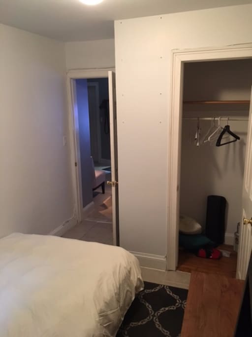 Closet and walkway to living room.