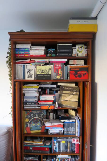 The living room is full of books