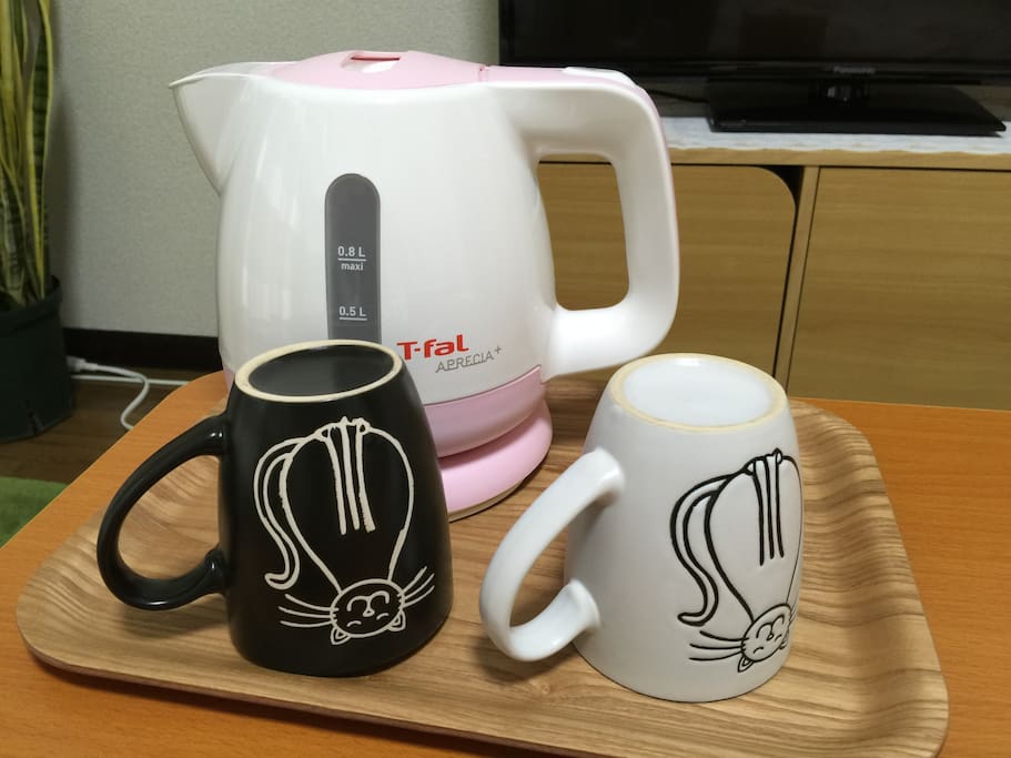 The kitchen has an electric kettle.