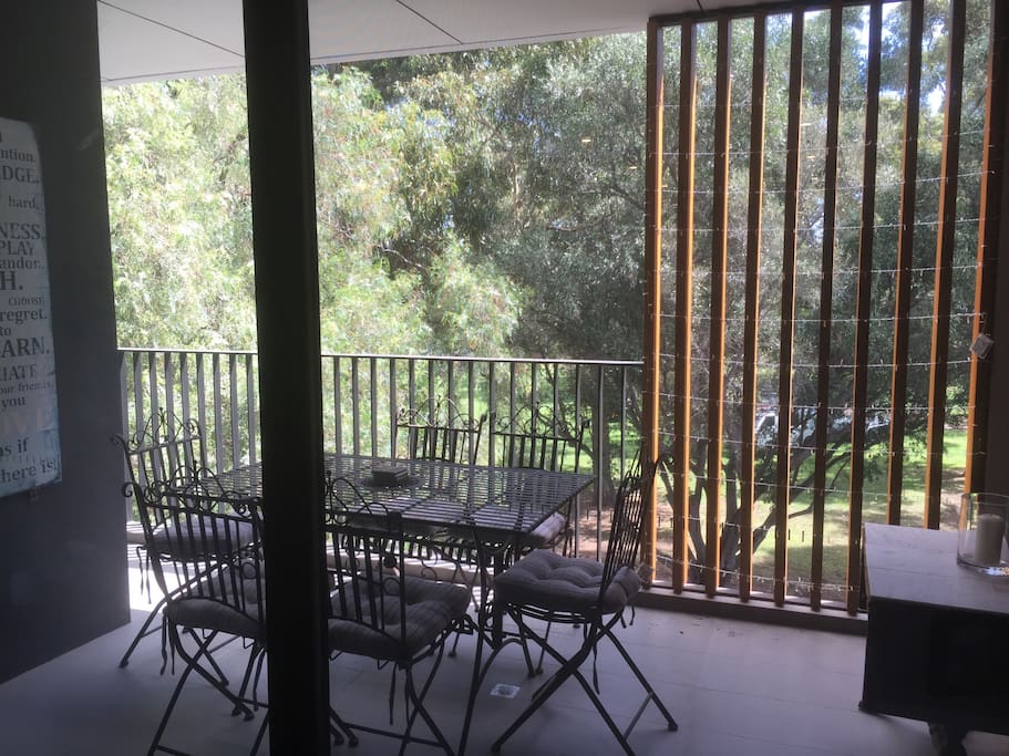 Balcony overlooking park