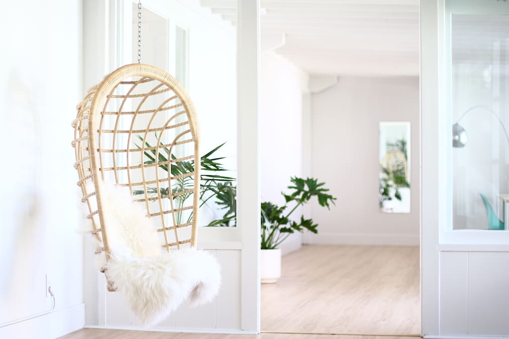 Hanging chair in projector room.