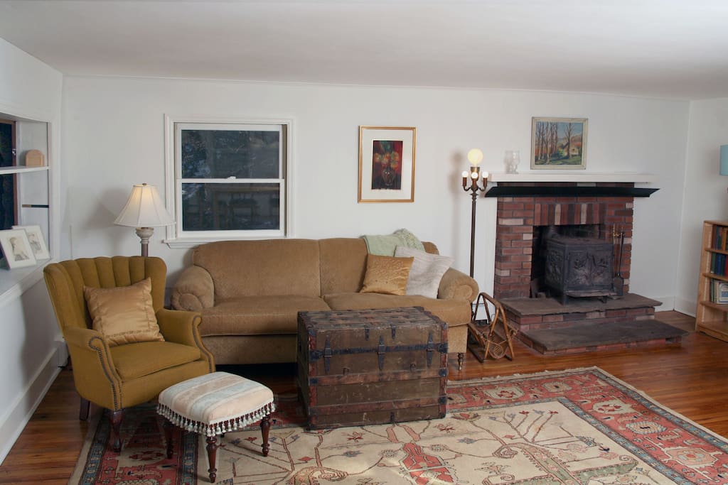 living area with woodstove