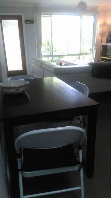 open plan lounge, dining and kitchen.